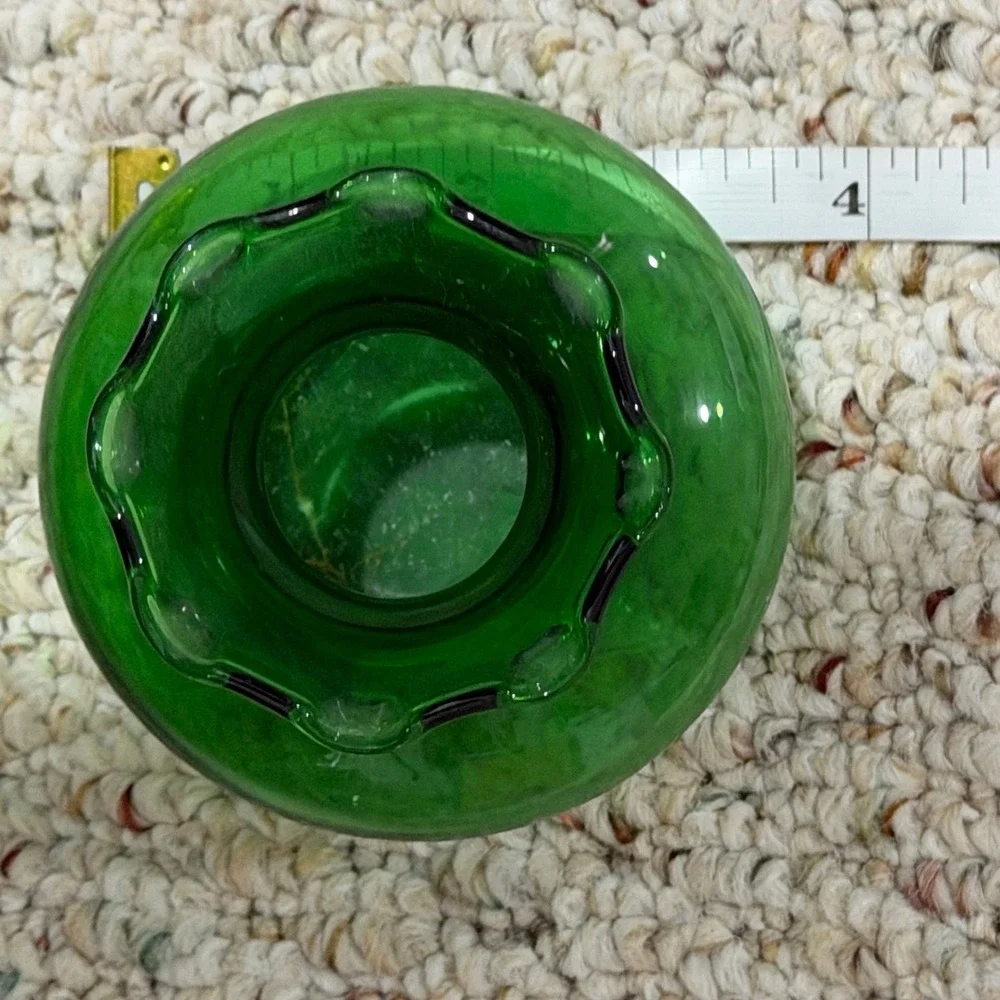 Vintage 1960s Emerald Green Art Glass Ruffled Bud Vase Mini Posy Vase